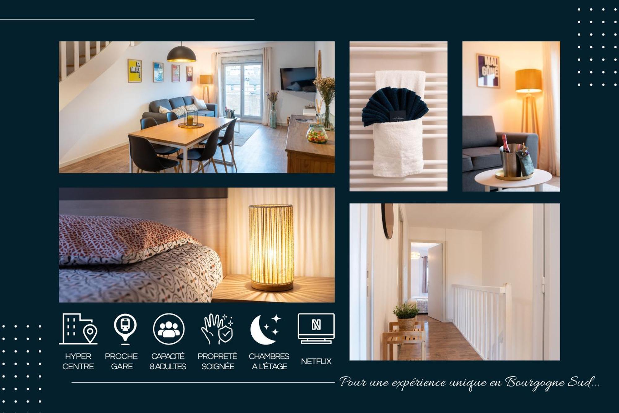 Apartment Au Bercail Maconnais - Hypercentre - Proche Gare - Confort - 8 Personnes *